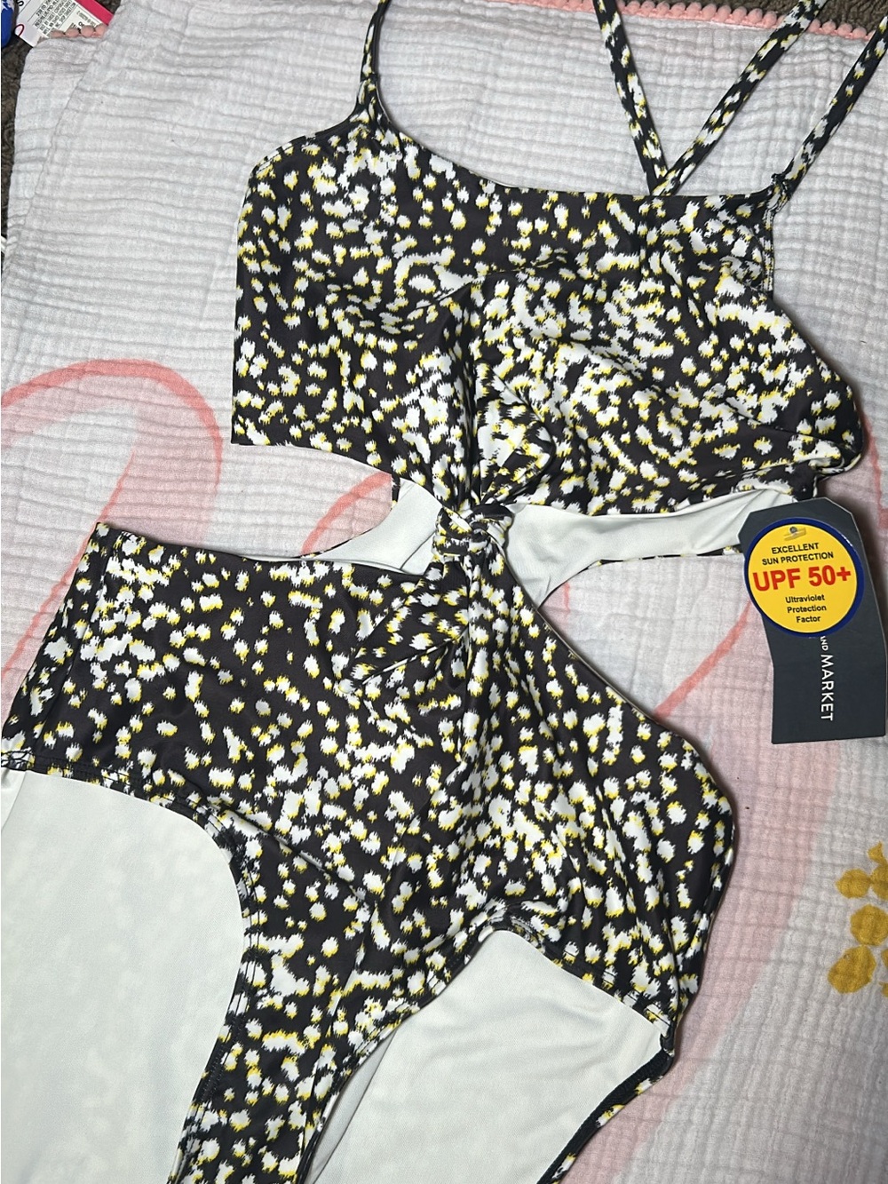 Melrose and Market Black, White & Yellow Speckle One-Piece Swim